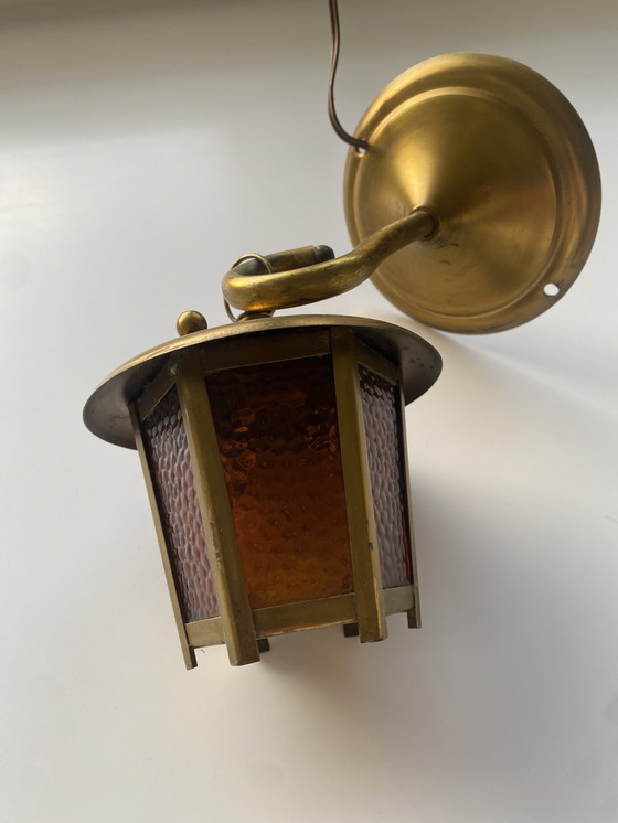 Image 1 of Lanterna da parete in rame antico Art Déco in stile Scuola di Amsterdam.