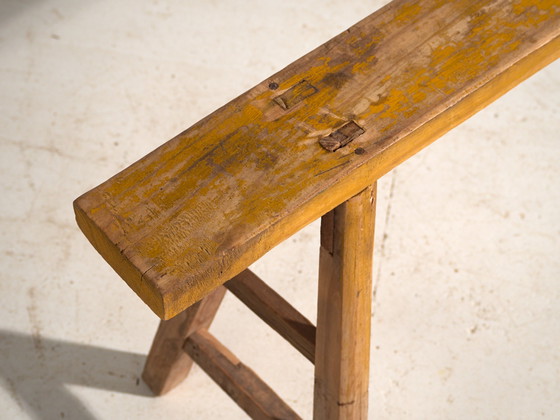 Antike Ulmenholzbank, China, circa 1900, Bänke, Gelb, Rustic (Foto 3 von 8)
