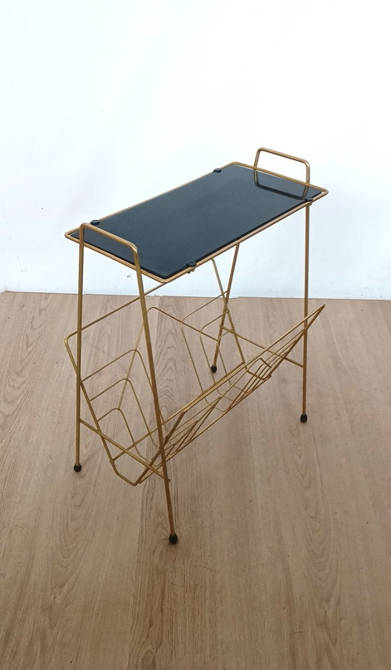 Image 1 of Fifties side table with magazine rack and glass top