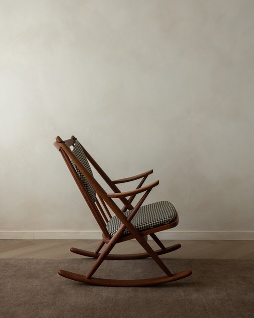 Vintage Deense teakhouten schommelstoel model 182 van Frank Reenskaug voor Bramin, jaren 1950.