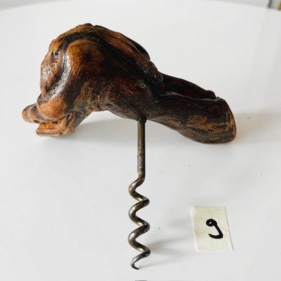 Image 1 of Vintage Franse kurkentrekker 9 wortelhout wijnrank 1950's