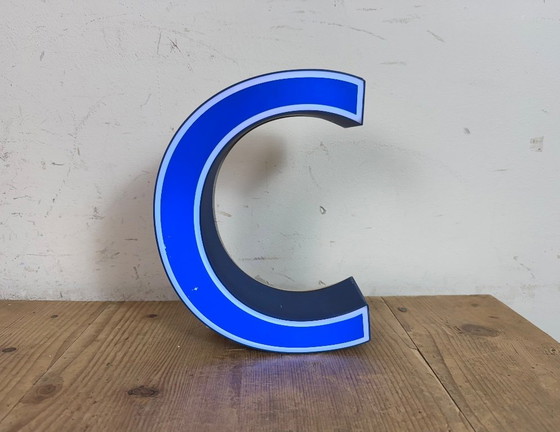 Image 1 of Vintage Blue Plastic Illuminated Letter C , 1970s