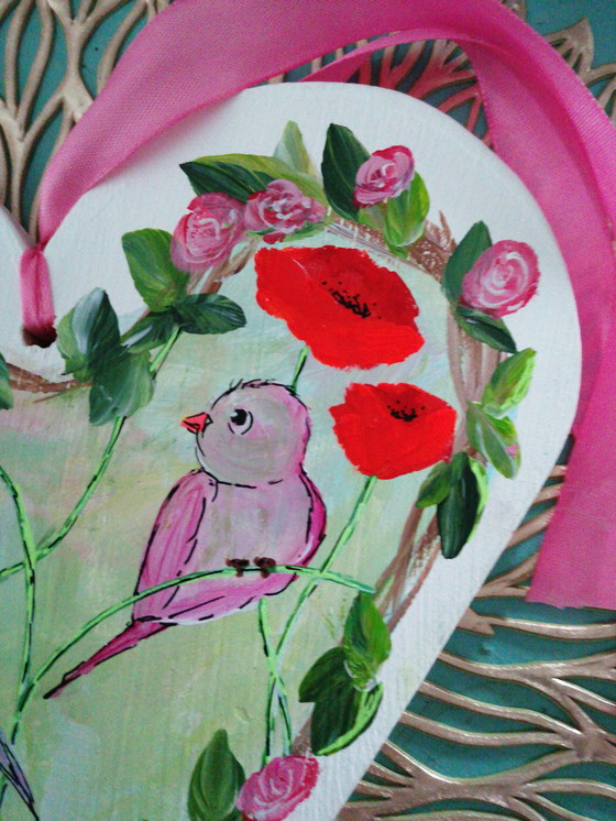 Image 1 of Coeur en bois peint à la main 