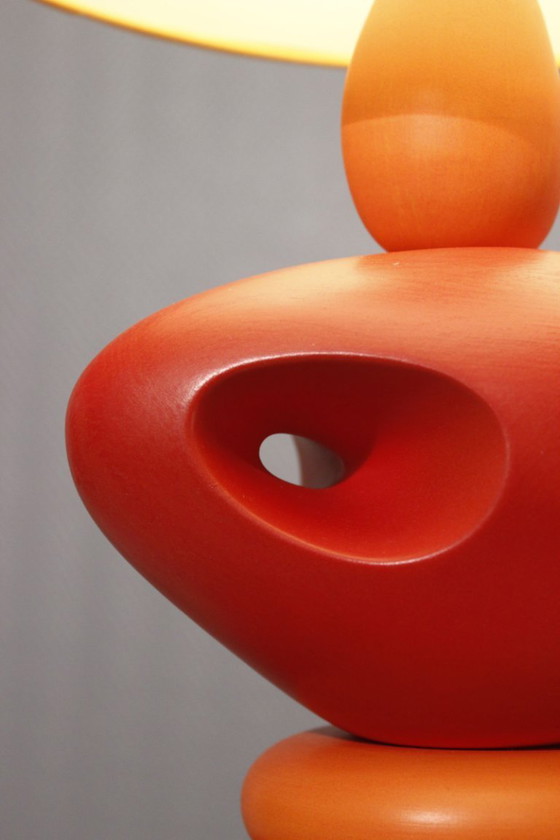 Image 1 of Louis Drimmer - Grande lampada a forma di ciottoli in ceramica arancione, design postmoderno, anni '80