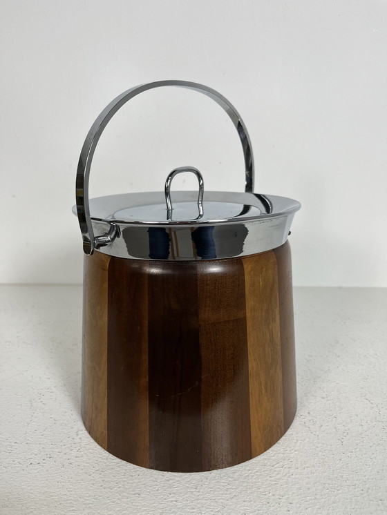 Image 1 of Seau à glace vintage, années 50-60, en bois et chrome.