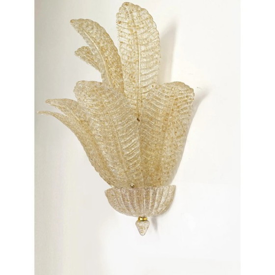 Image 1 of Set van 4 Murano glazen wandlampen in Venetiaans goudkleurig Graniglia bladdesign