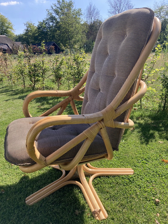Image 1 of Vintage Bohemian bamboo draai fauteuil 