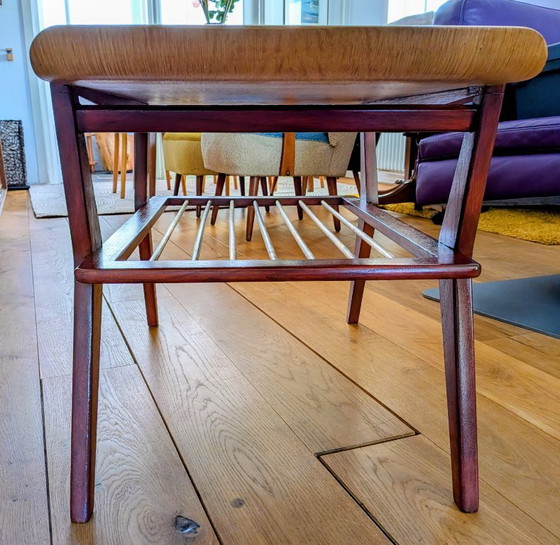 Mid-century Coffee table with curved top and magazine rack, Merk onbekend, Metal, Wood, Brown (photo 3 of 5)