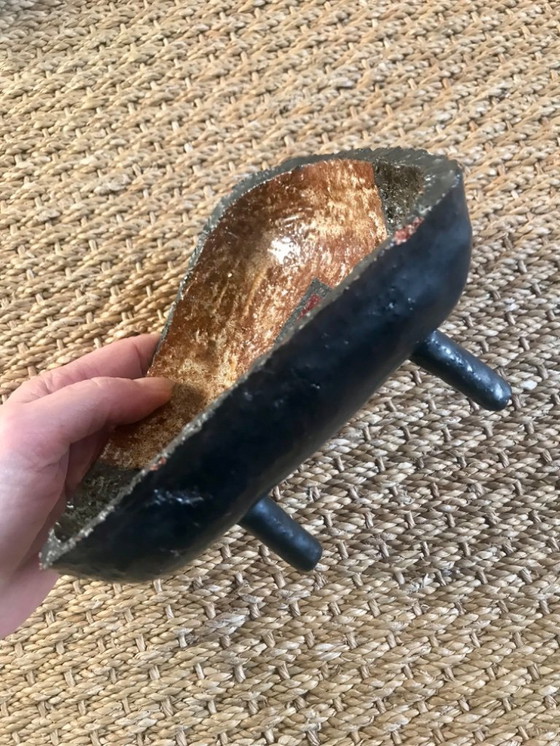 Image 1 of Piatto brutalista degli anni '60 in ceramica, fatto a mano, vide poches