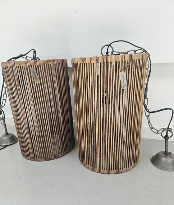 Image 1 of Set van 2 originele Hoffz Mazu hanglampen (leder) - Sobor 