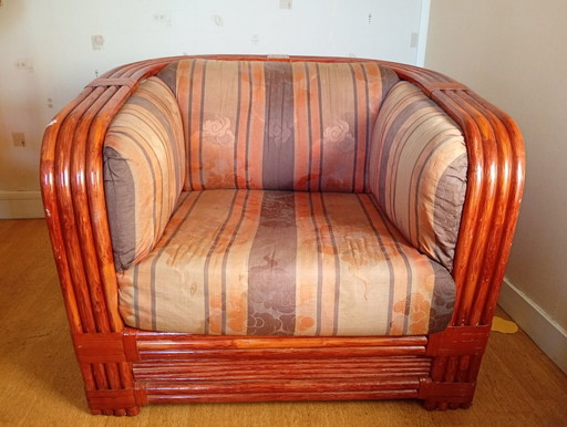 Rode Rotan en Bamboe Fauteuil uit de Jaren 80