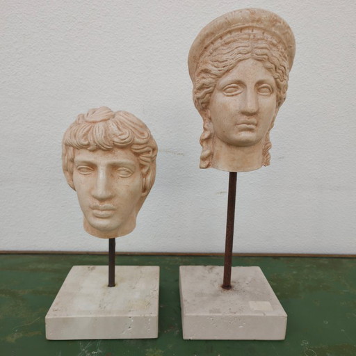 Portretkop, buste, beeld van Apollo en Juno. Gips SET PRIJS