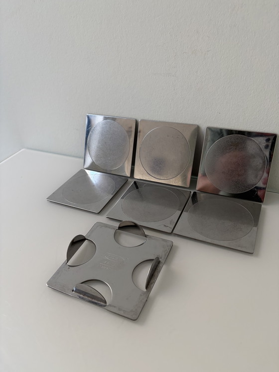 Ikea Groggy coasters (6 pieces) in holder – IKEA Vintage Design Classics, Table accessories, rvs (photo 6 of 14)