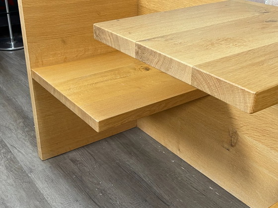 Massive Eiche Tête-à-Tête Design Bank, Holz, Bänke, Stoff, Braun, Modern (Foto 7 von 9)