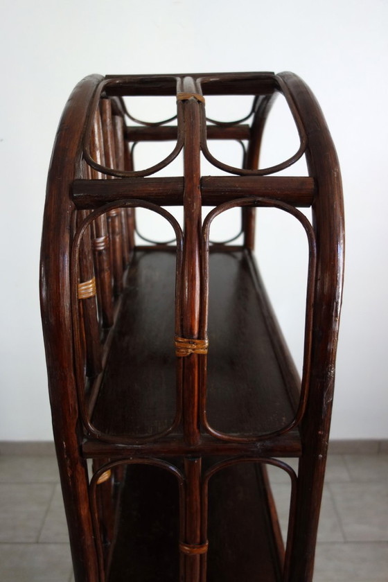 Vintage rotan en bamboe Boekenkast met 5 planken, Boekenkasten, Bruin (foto 6 van 13)
