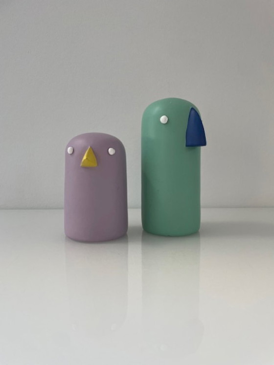 Image 1 of Skandinavische Vogelfiguren aus Holz, Set in Flieder und Mint