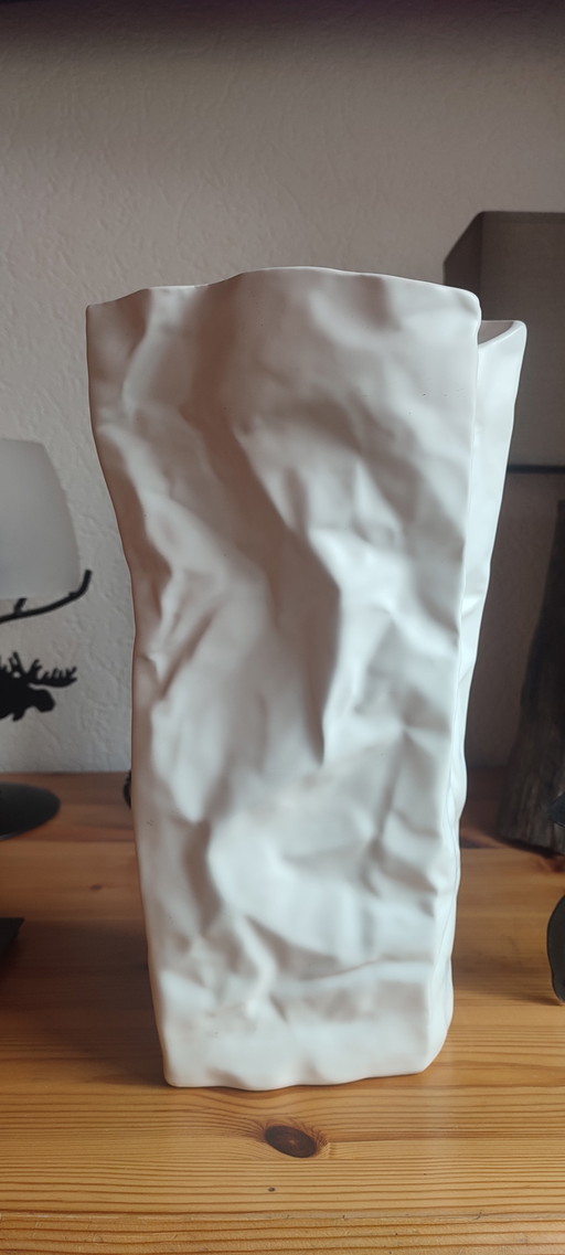 Grand vase style "Kami" blanc mât effet papier froissé 
