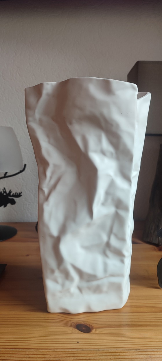 Image 1 of Grand vase style "Kami" blanc mât effet papier froissé 