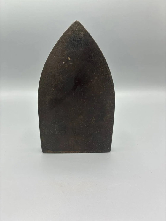 Antique cast iron flat iron – Forged articulated handle – Stars and letter M marking – 19th century (photo 6 of 6)