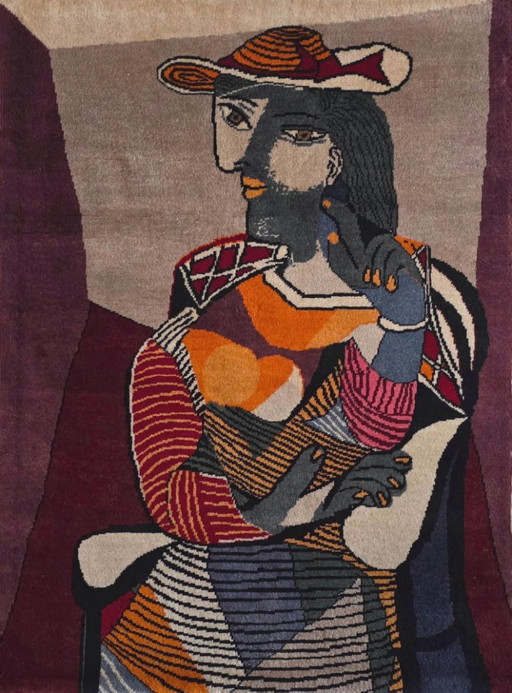 Alfombra de lana anudada a mano inspirada en María Teresa de Picasso – Base de algodón policromado (104x79cm)