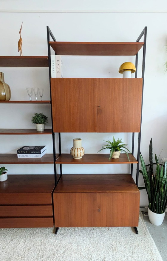 Image 1 of Vintage, teakhouten modulair vrijstaand wandsysteem 