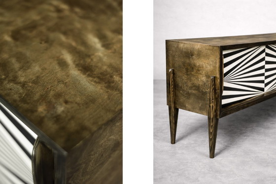 Image 1 of Scandinavian Sideboard in Birch with Hand-Painted Op-Art Pattern, 1960s