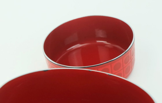 Image 1 of 2 ciotole e 1 piatto da portata silit rosso smalto metallo cromo motivo op art anni '70
