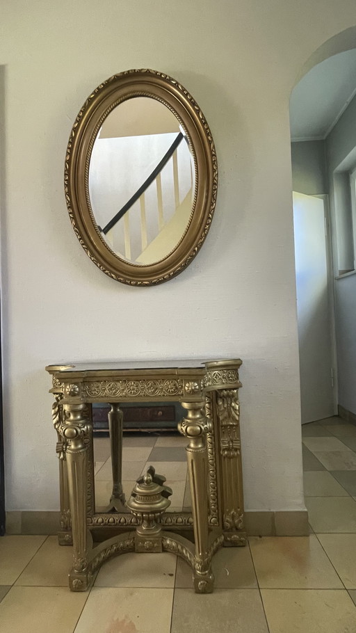 Vintage-Gold-Ovalspiegel im Hollywood-Regency-Stil