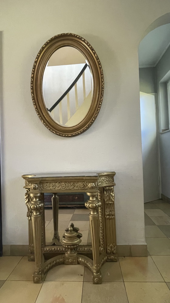 Image 1 of Vintage gouden ovale spiegel in Hollywood Regency-stijl