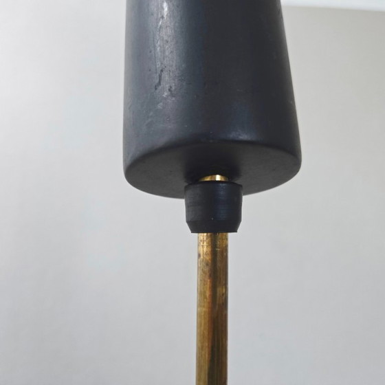 Image 1 of Vintage Arlus House hanglamp uit de jaren 50 in opaalglas, messing en metaal.