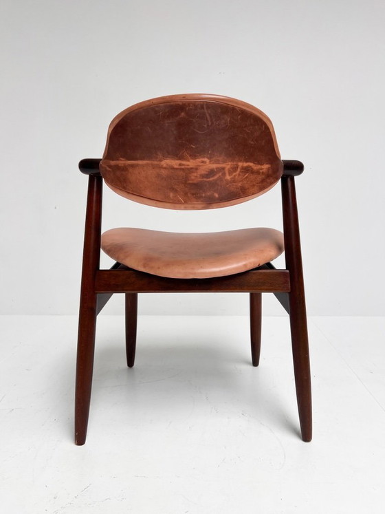 Image 1 of Fauteuil en cuir marron à motif corne de vache, années 1970