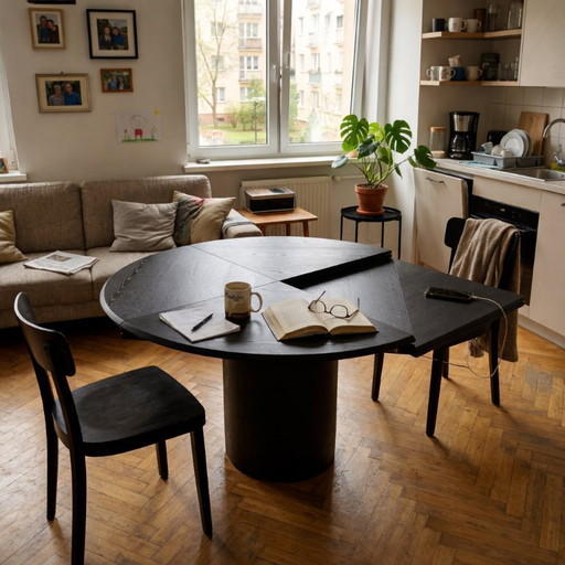 Table ronde/carrée de style Bauhaus en chêne noir