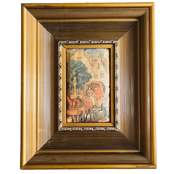 Image 1 of Set of Vintage Silk Paintings with Gold Frames 1960s