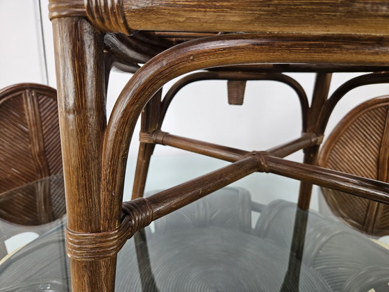Image 1 of Set with Table and Four Chairs in Wicker and Bamboo by Vivai Del Sud, 1970