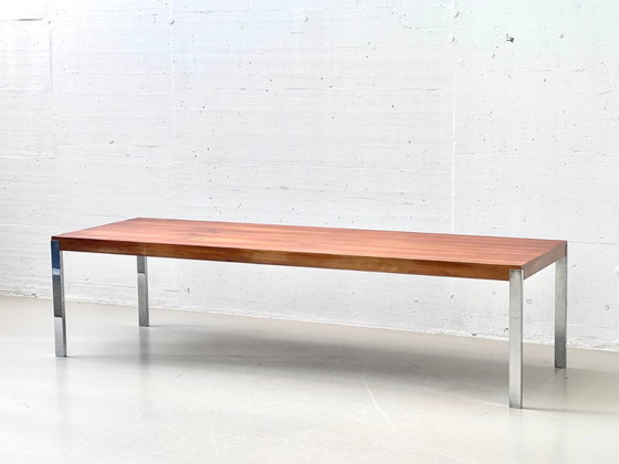 Image 1 of Spacious dining table with rosewood veneer and chrome-plated steel frame, 1970s