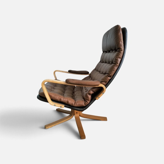 Vintage Dux 'Mona Roto' lounge chair, Sam Larsson '70s., Armchairs, Leather, Wood, Black (photo 3 of 7)