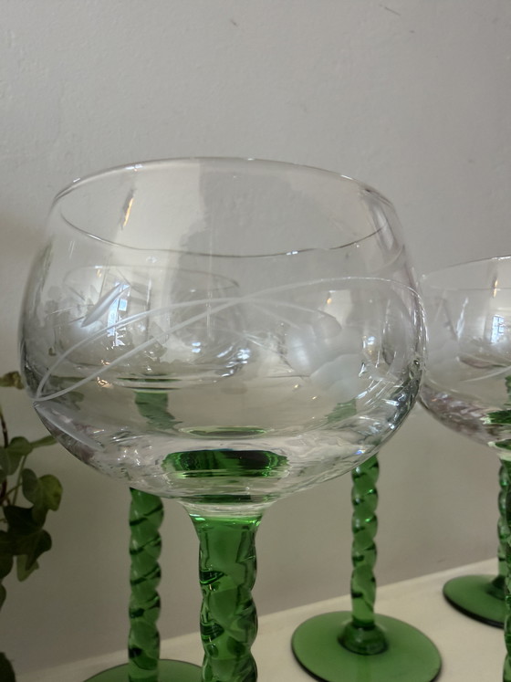 Image 1 of Set di 6 bicchieri da vino con base verde, anni '70