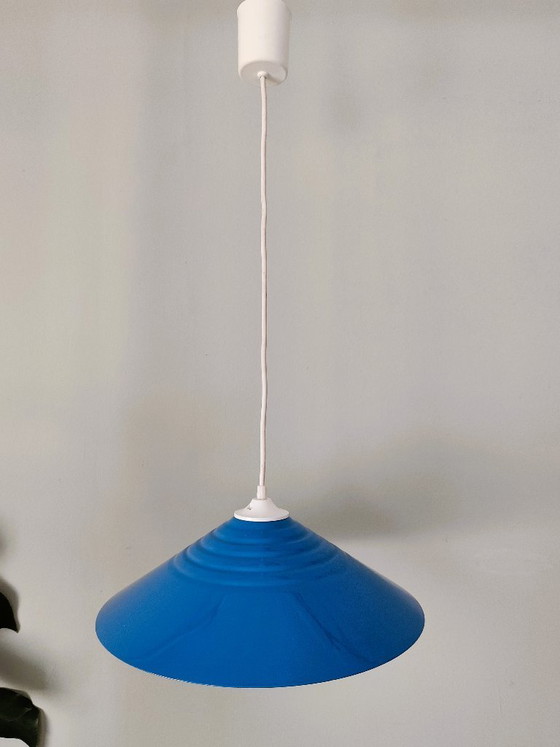 Image 1 of Blue lacquered metal pendant light