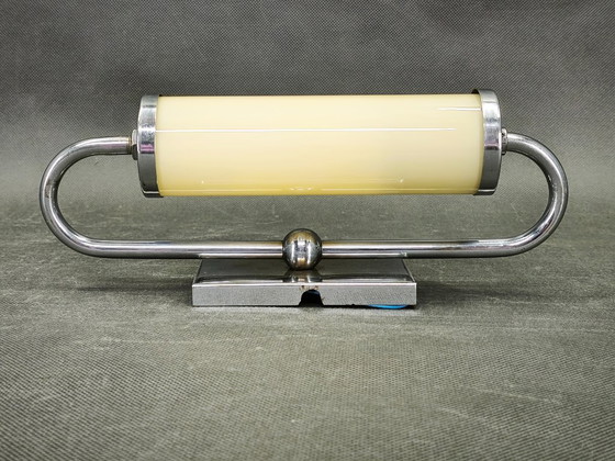 Image 1 of Czech Art Deco Chrome and Champagne Glass Wall Light, 1930s