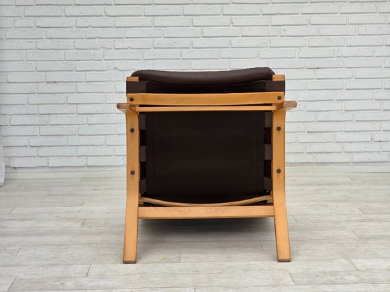 Image 1 of Anni '70, design danese di Farstrup, set di 2 poltrone, mobili in pelle, legno curvato.