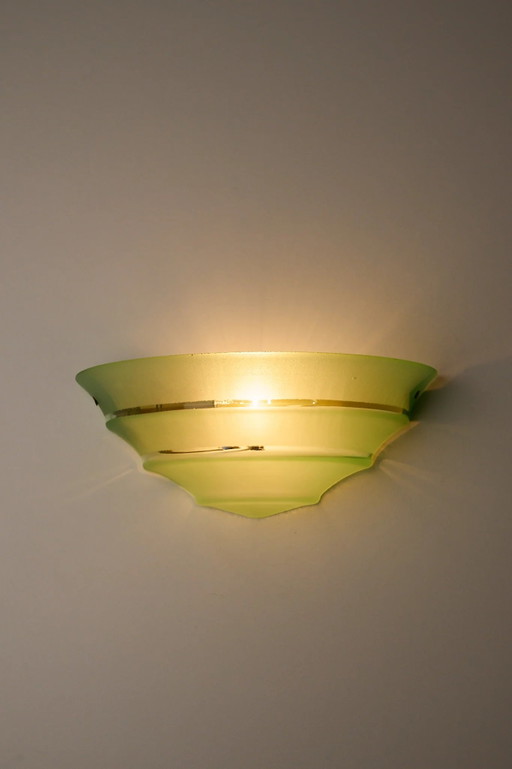 Mid-Century Green Glass Shell Wall Sconce with Clear Stripes