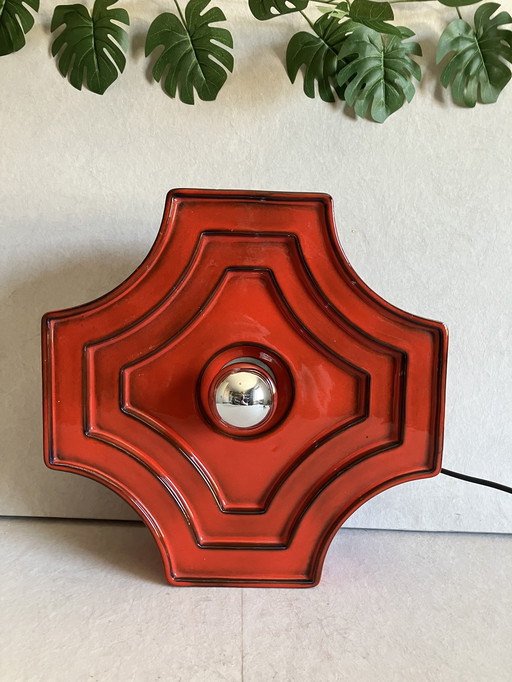 Large Red Vintage Ceramic Wall Lamp