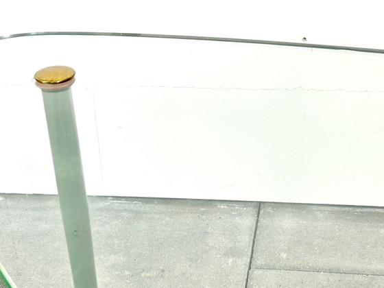 Twee-laags glazen bijzettafel ontworpen door Eduardo Paoli voor Vitrex – Metaal (photo 11 of 13)