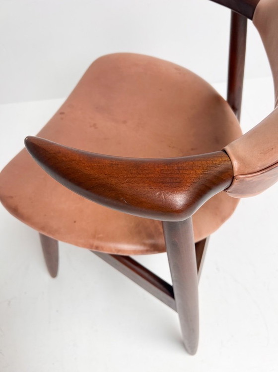 Image 1 of Fauteuil en cuir marron à motif corne de vache, années 1970