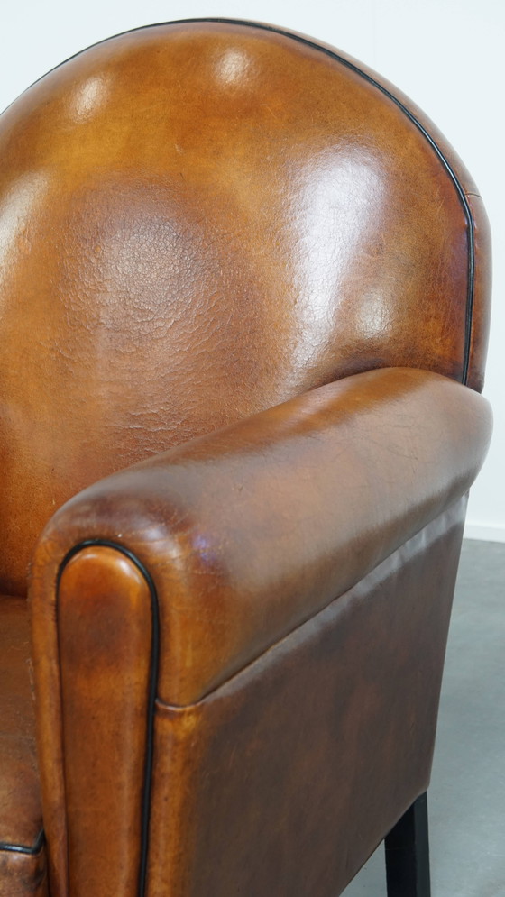 Image 1 of Fauteuil vintage en cuir de mouton de style Art Déco