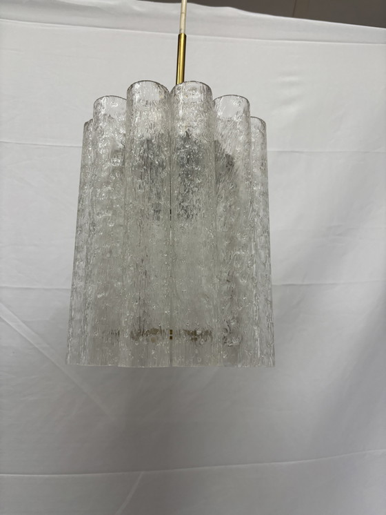Image 1 of Suspension vintage Doria Leuchten tubes en verre glacé 1960/70