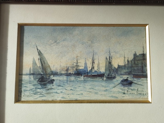 Image 1 of François LETEURTRE, Marine. Framed watercolor.