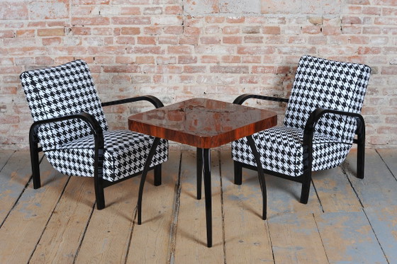 Paar gerestaureerde art-deco fauteuils, door Koželka en Kropáček, Tsjechië, jaren dertig – Textile, Wood (photo 4 of 12)