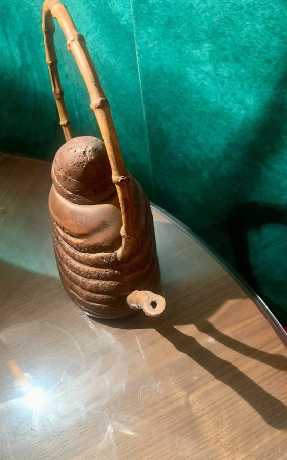 Zeldzame theepot van gesneden bamboewortel - Meiji-periode - eind 19e/begin 20e eeuw – Beeldhouwkunst, Bamboo (photo 5 of 13)