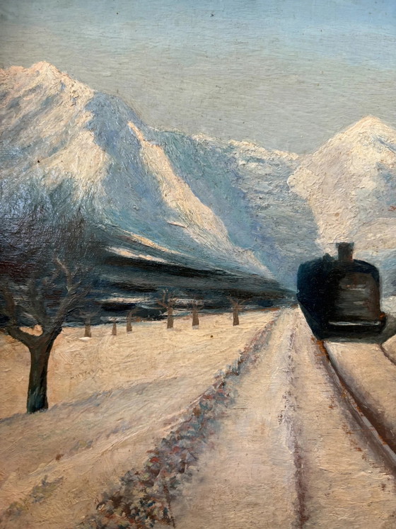 Oil Painting on Board of Clusone with Train by Leonardi,, Stagi & Leonardi, Paintings & Drawings (photo 2 of 6)